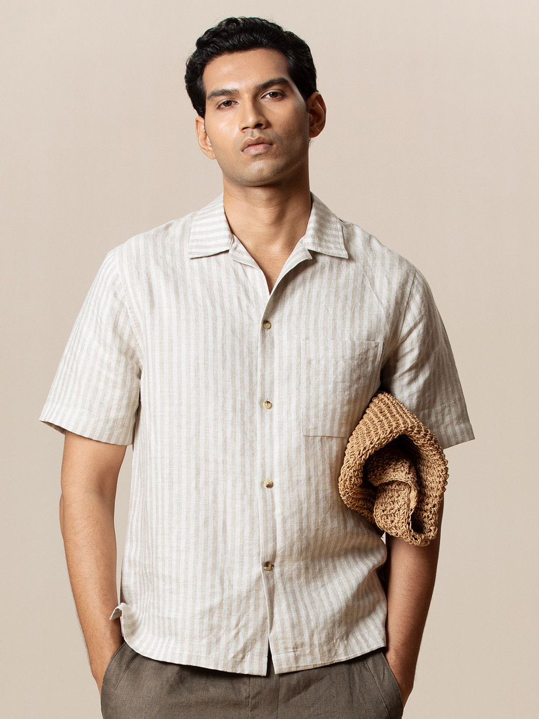 LOVE PANGOLIN Regular Fit Striped Hemp Boxy Shirt
