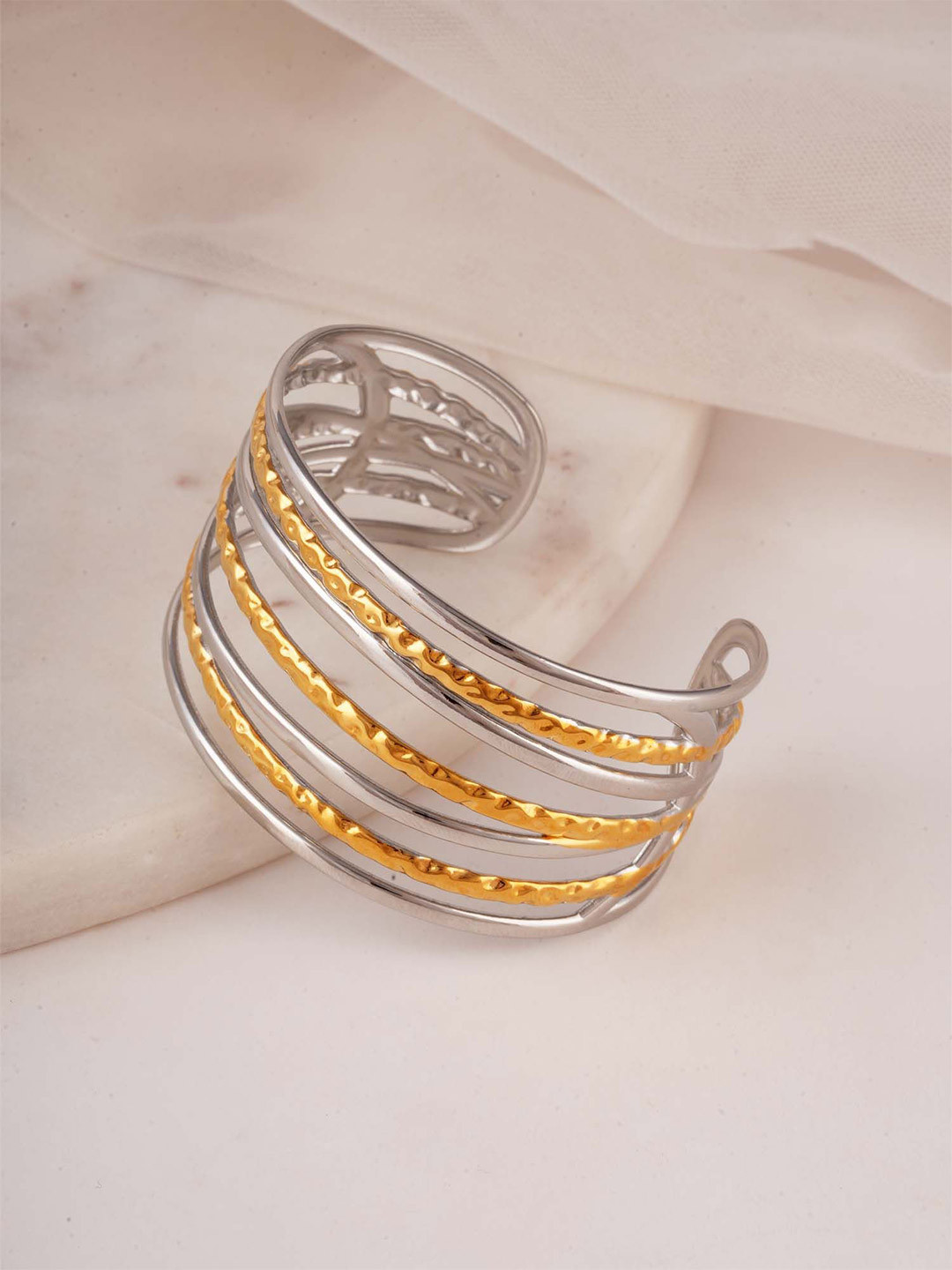 PALMONAS Women Gold-Plated Waterproof Cuff Bracelet