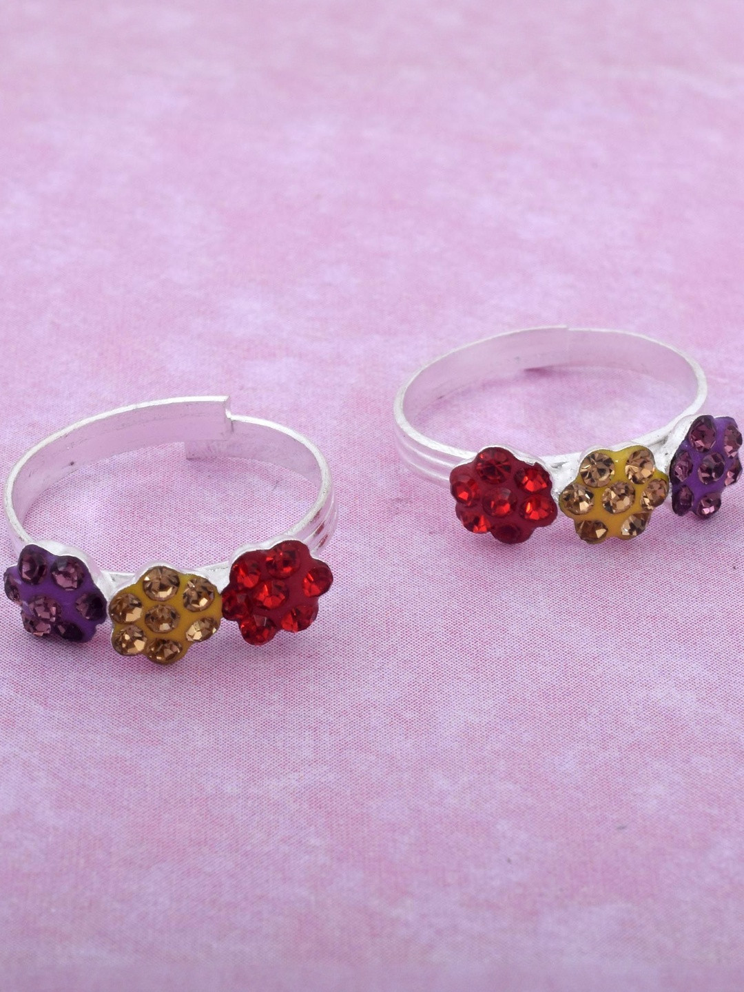 Missmister Women Silver Plated Violet Yellow Red CZ Adjsuatble Toering