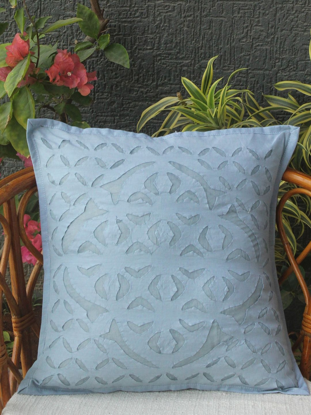 Weaves of Tradition Blue Ethnic Motifs Square Cotton Cushion Cover