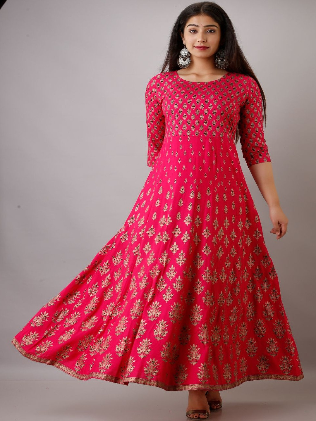 Jaipurite Printed Dark Pink Anarkali Dress