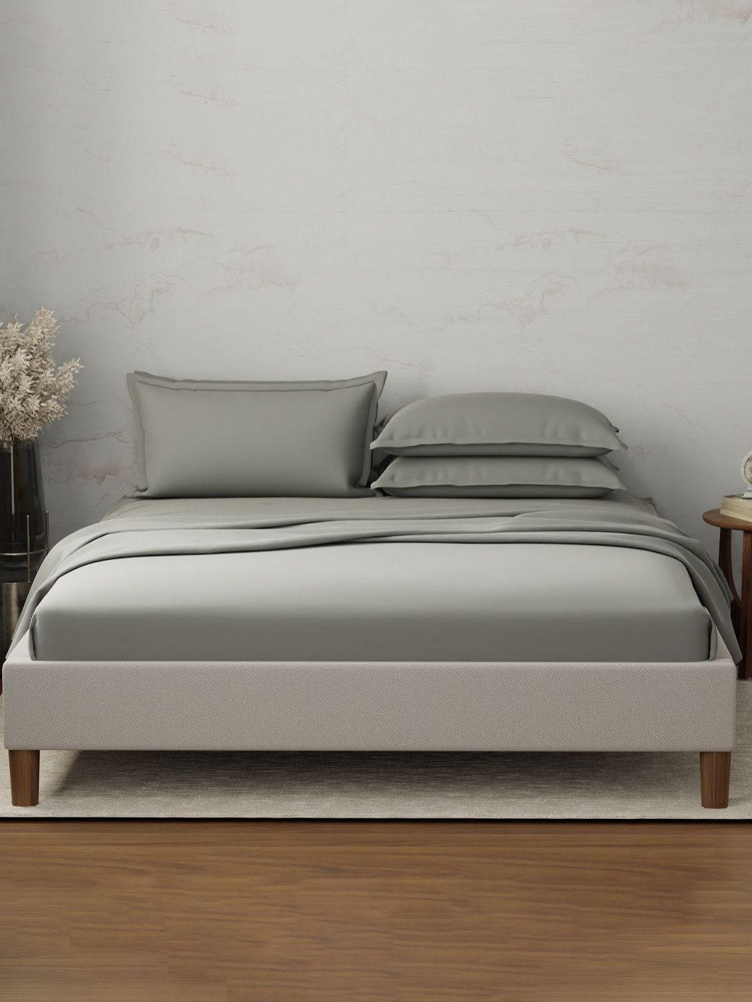 Boutique Living India Emblem Grey Pure Cotton 300 TC King Bedsheet Set - 2.74 m x 2.74 m