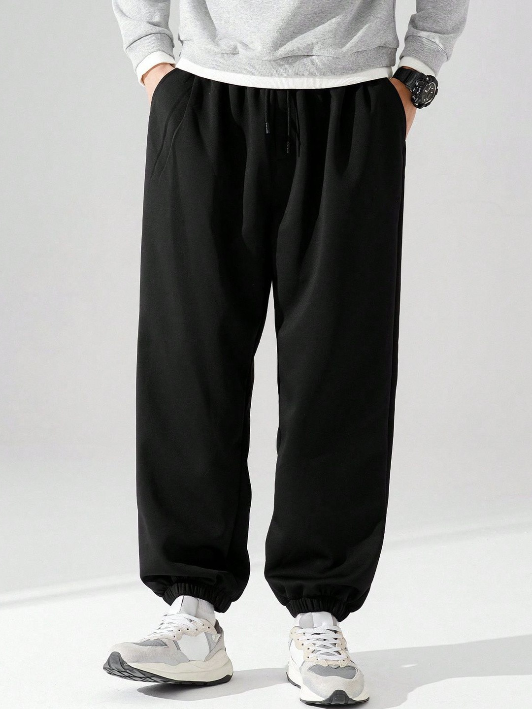 Moda Rapido Men Black Baggy Oversized Jogger Cotton Trackpant