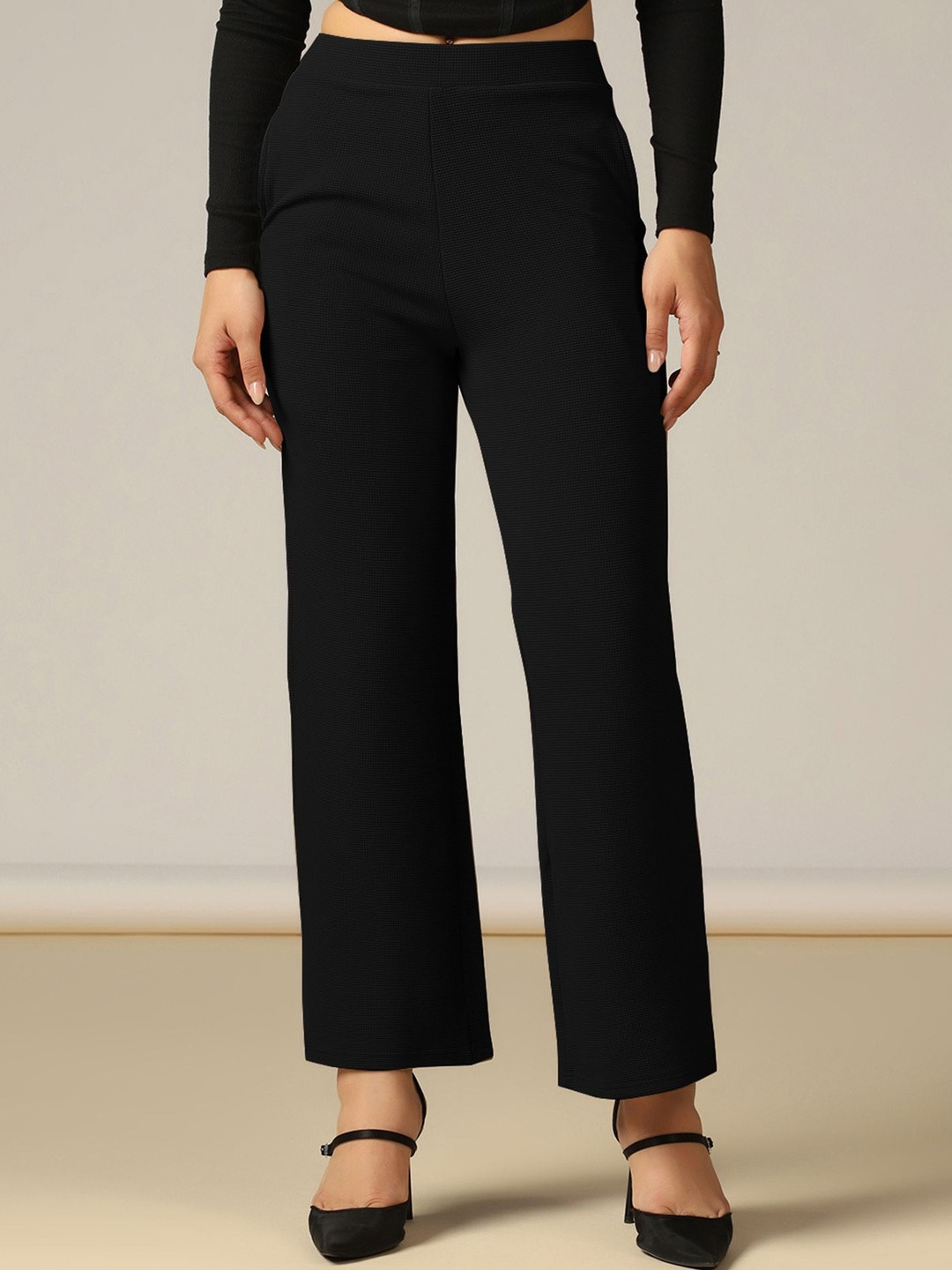SZN Women Black Straight Fit Trousers