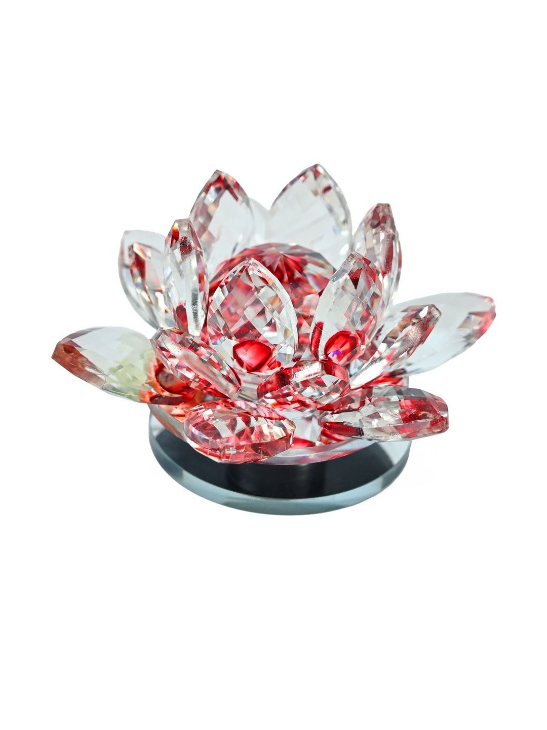 HINDCRAFT Transparent & Red Lotus Flower Figurine Glass Showpiece