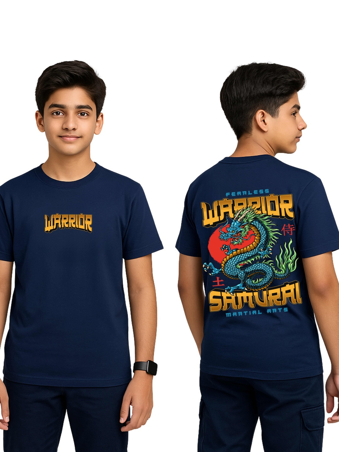 TeeSlix Boys Warrior Dragon Printed Cotton T-shirt