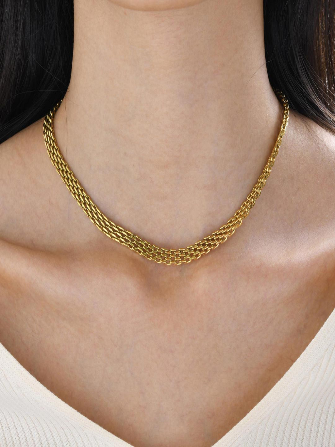AQUASTREET 18K Gold Plated Waterproof, Anti-Tarnish Mesh Chain Clavicle Necklace
