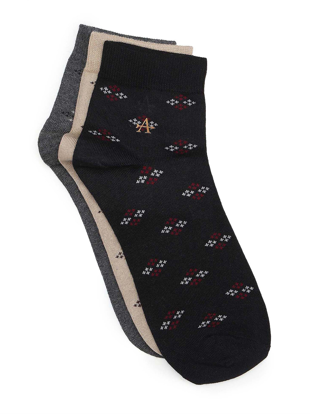 Arrow Men Pack Of 3 Pair Printed Pure Cotton Ankle-Length Socks