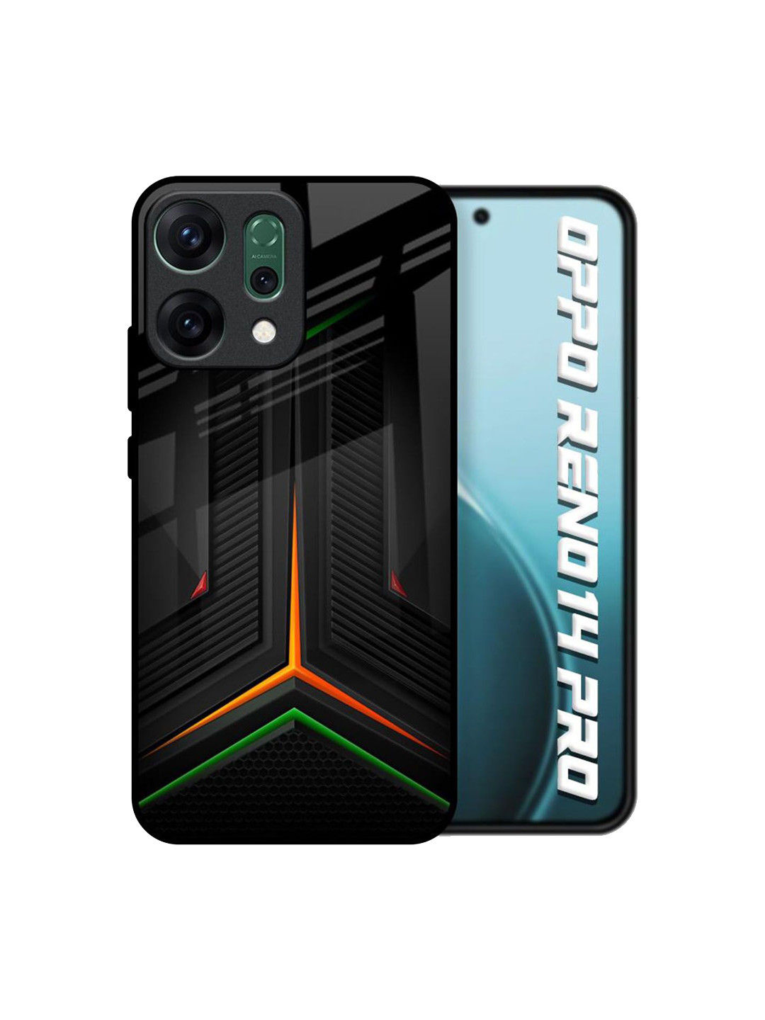 QRIOH  Modern Ultra Chevron Printed Oppo Reno14 Pro 5G Glass Back Case Mobile Accessories