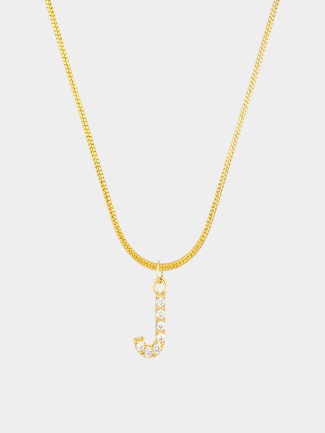 AQUASTREET 18K Gold Plated Anti-Tarnish Zircon Initial Letter J Pendant Necklace