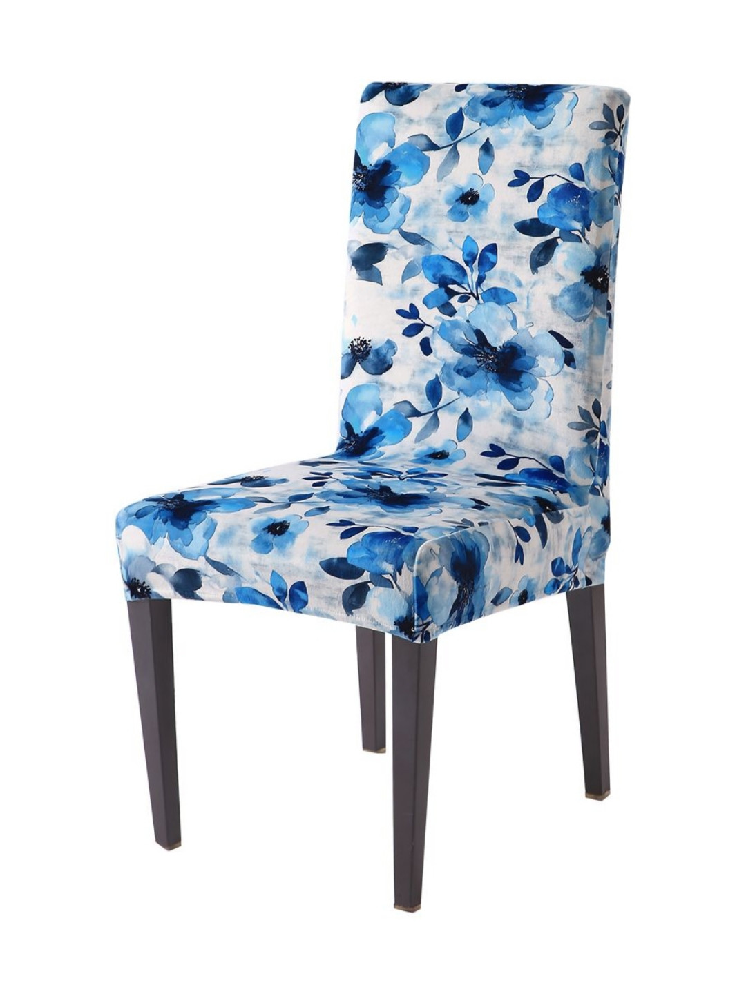 HOKIPO Blue & White Botanical Printed Velvet Chair Covers
