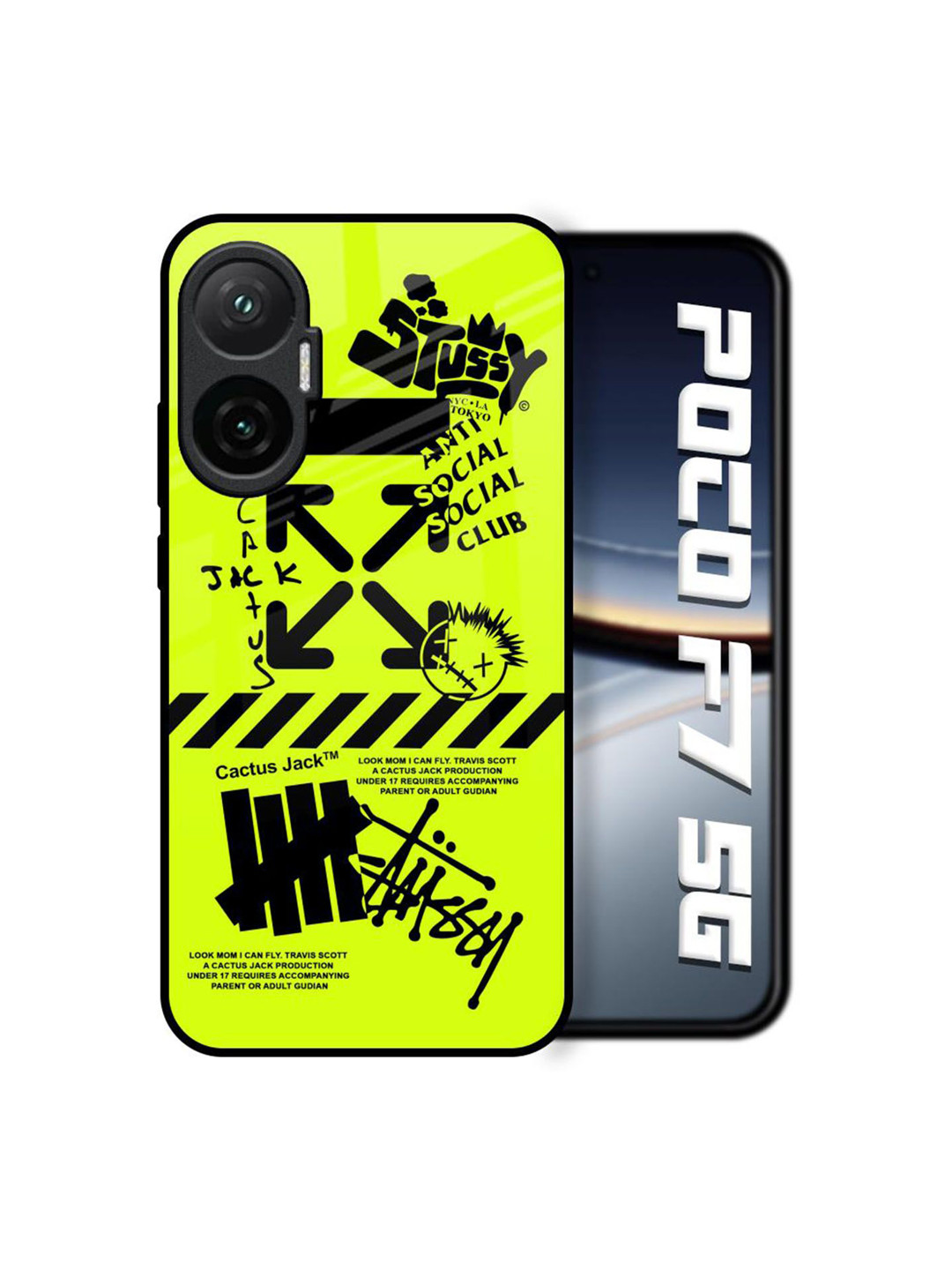 QRIOH Quirky Jack Club Printed Poco F7 5G Glass Back Case Mobile Accessories