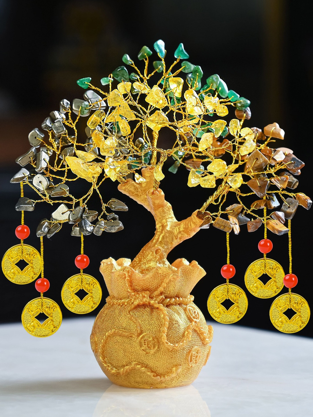 HINDCRAFT Gold-Toned Money Magnet Tree Showpiece