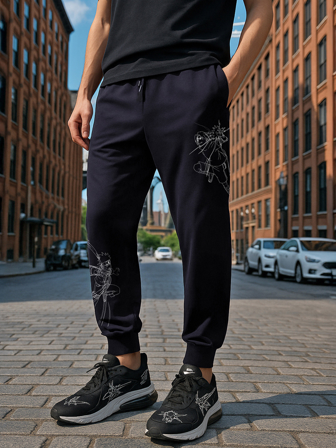 Bewakoof Official Naruto Merchandise The Rivals Graphic Printed Super Loose Fit Joggers