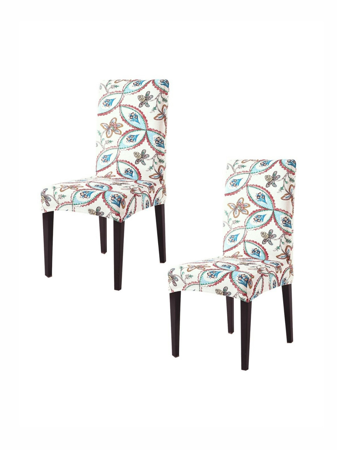 HOKIPO Set Of 2 White & Blue Printed Velvet Chair Covers