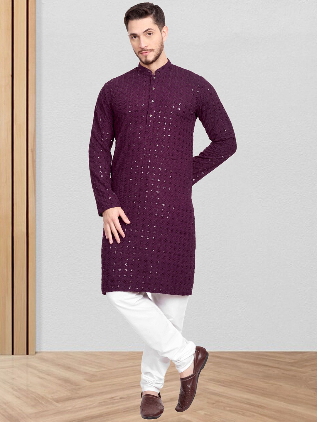Excent Men Textured Kurta with Churidar