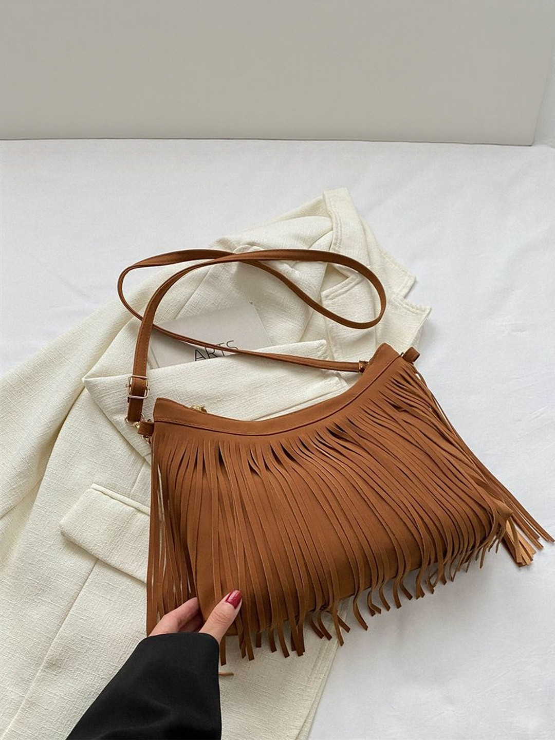 CORSICA Women Brown Fringed Tassels Handbag