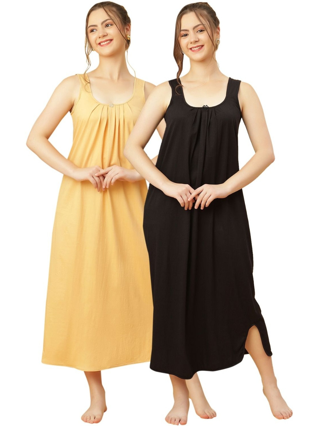 GANIX FASHION THAT DEFINE YOU Women Pack of 2 Sleeveless Maxi Nightdress