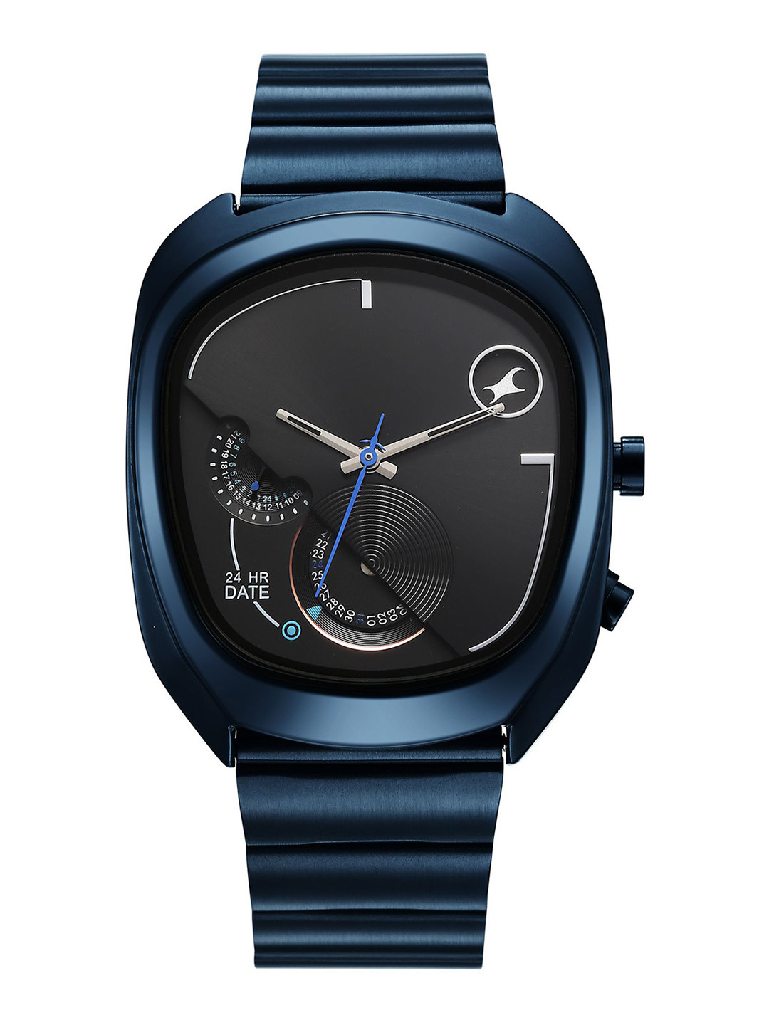 Fastrack Men UFO Quartz Multifunction Black Dial Blue Stainless Steel Strap Watch-3327QM01