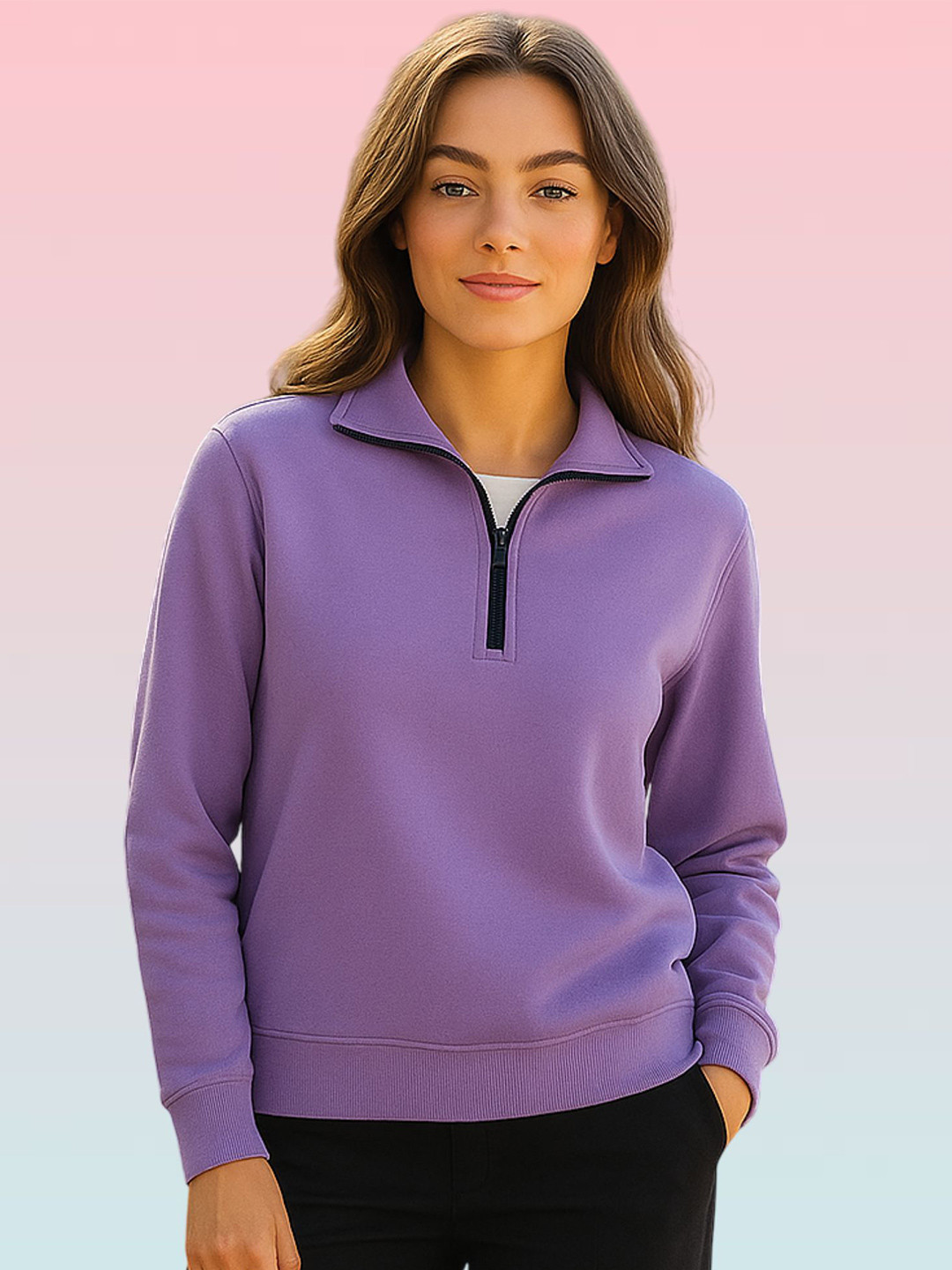 Parona Women Mock Collar Long Sleeve Half Zipper Sweatshirt