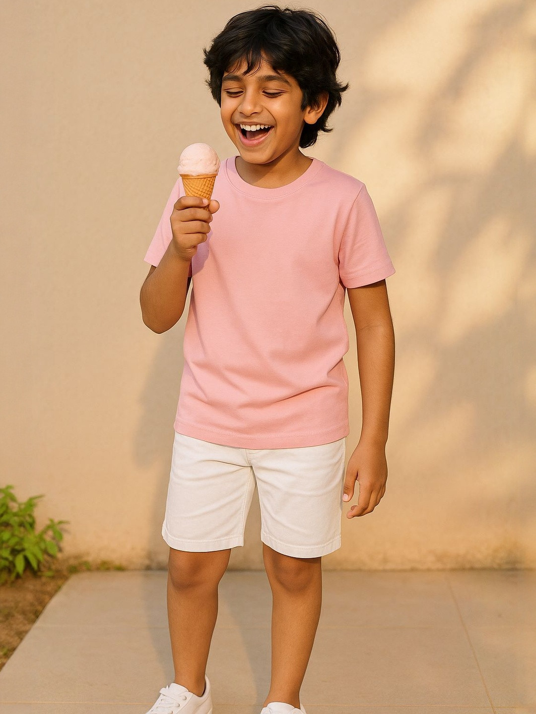 TALES & STORIES Boys Pink Cotton Round Neck Half Sleeve Solid T-Shirt