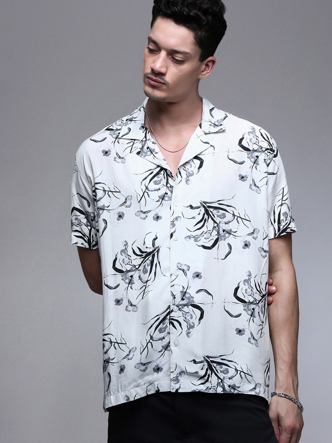 Paper Cut Oversized Printed Spread Collar Casual Shirt