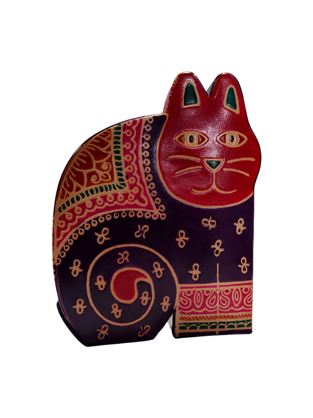 MAATIR DESIGNS Blue & Red Printed Leather Cat Coin Box