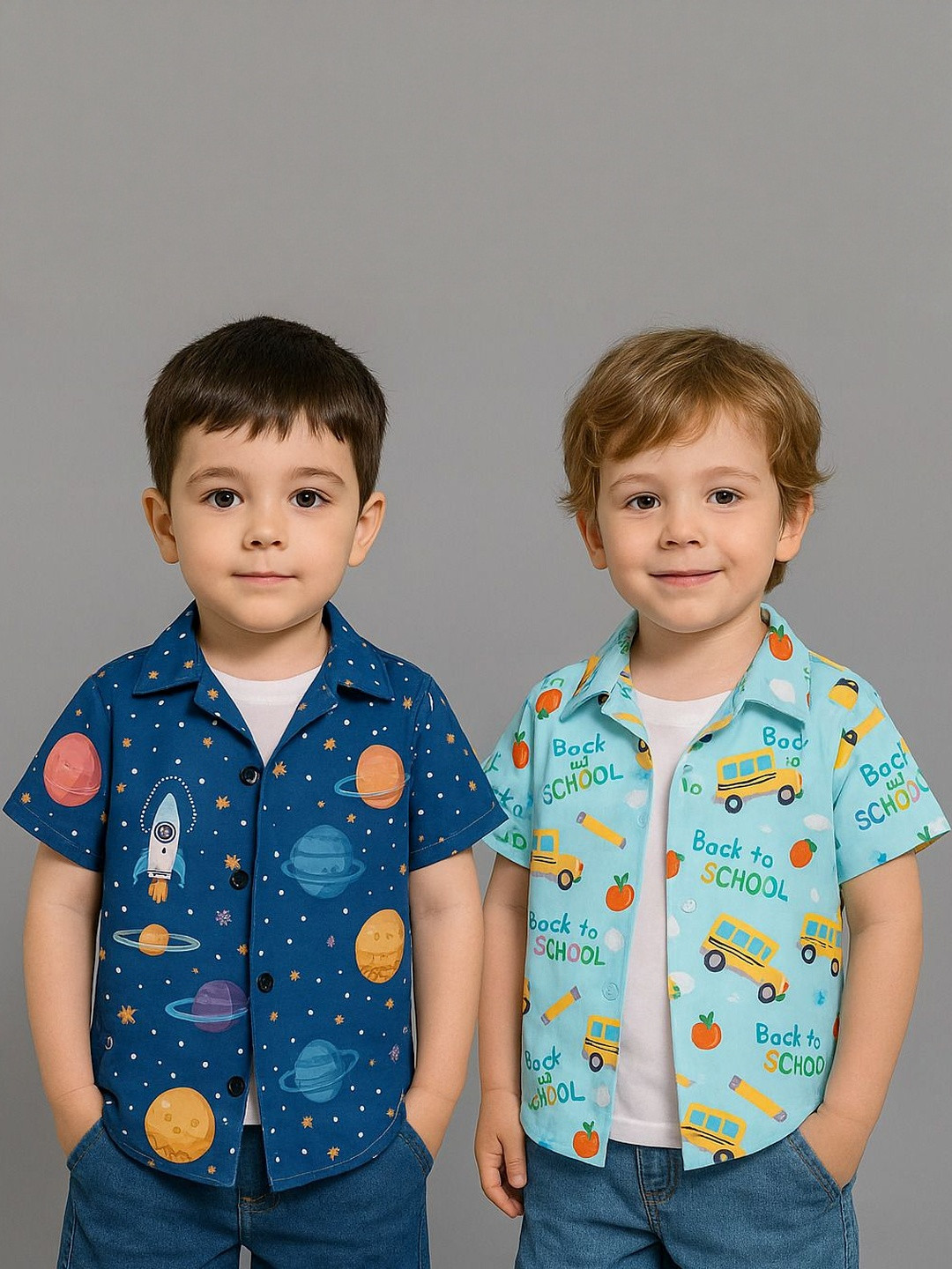 SHREE VANKIYA HANUMANJI FASHION Kids Pack Of 2 Graphic Printed Cotton Casual Shirts