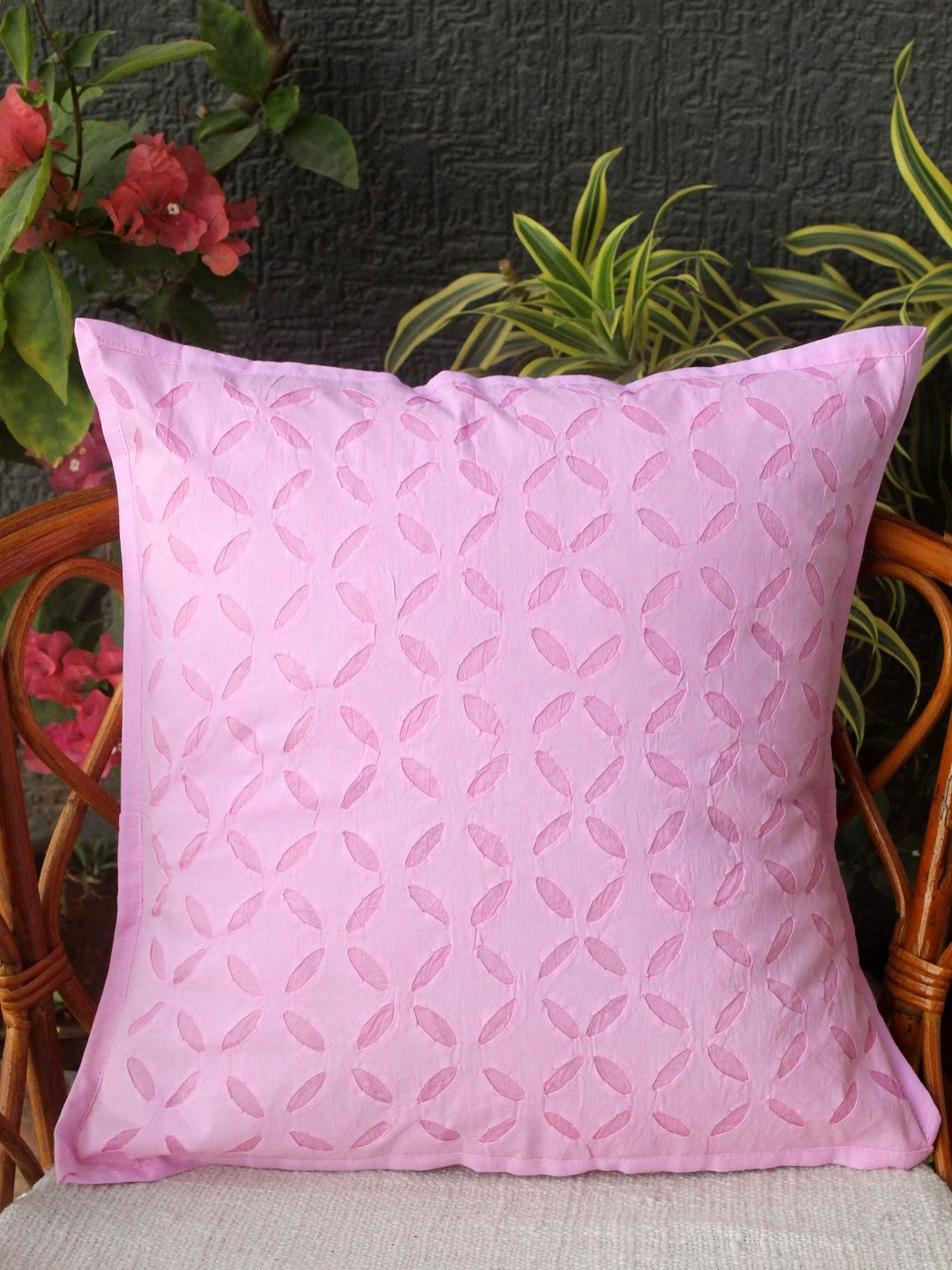 Weaves of Tradition Pink Ethnic Motifs Square Cotton Cushion Cover