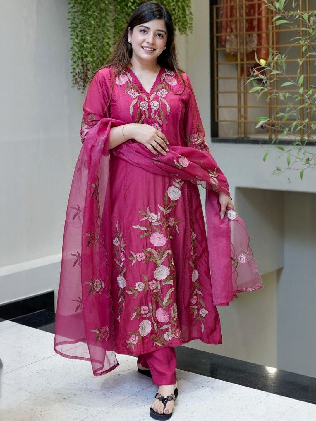 KALINI Embroidered Tussar Silk Kurta Set