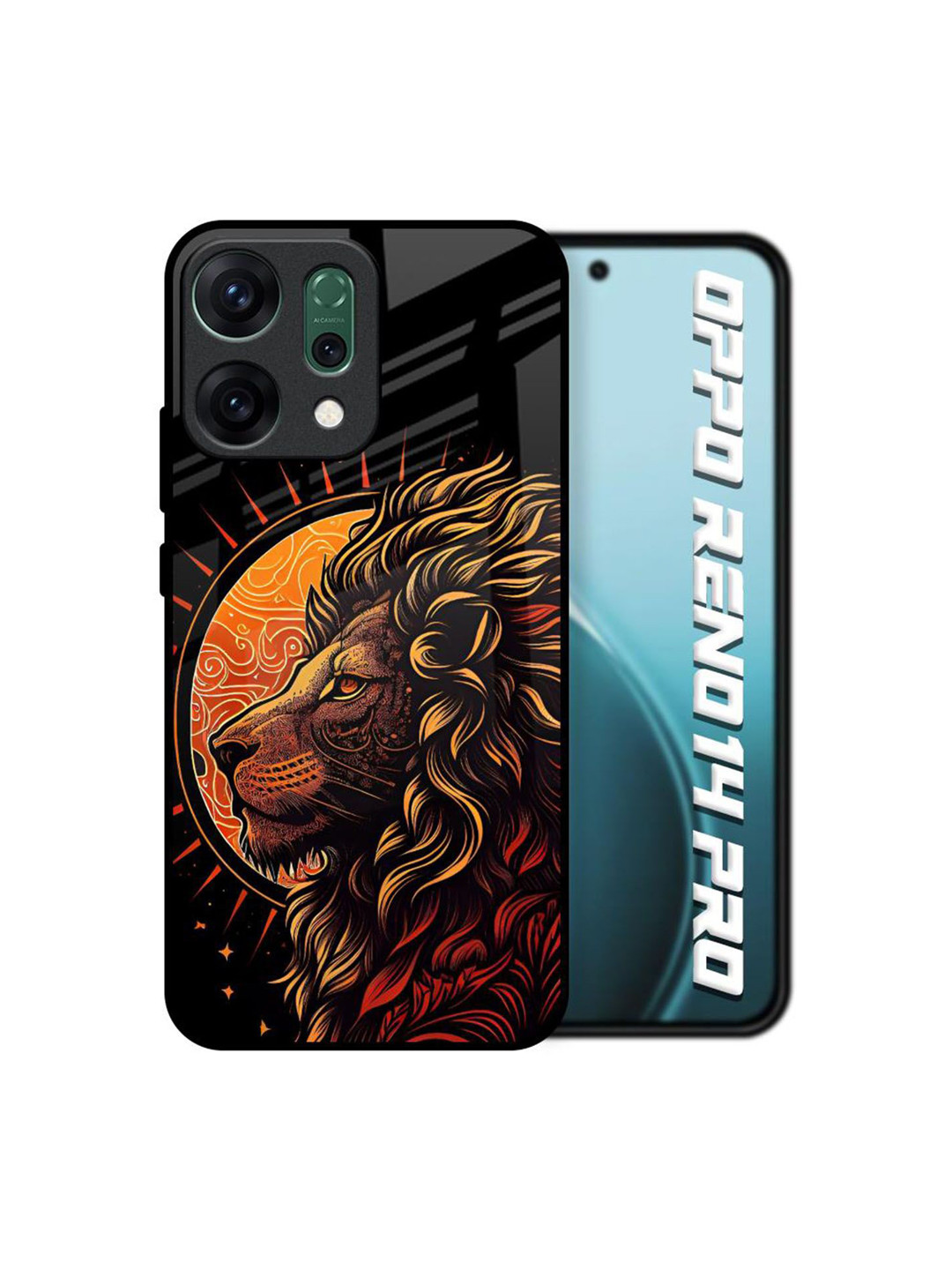 QRIOH Sun Faced Lion Glass Printed Oppo Reno14 Pro 5G Back Case Mobile Accessories