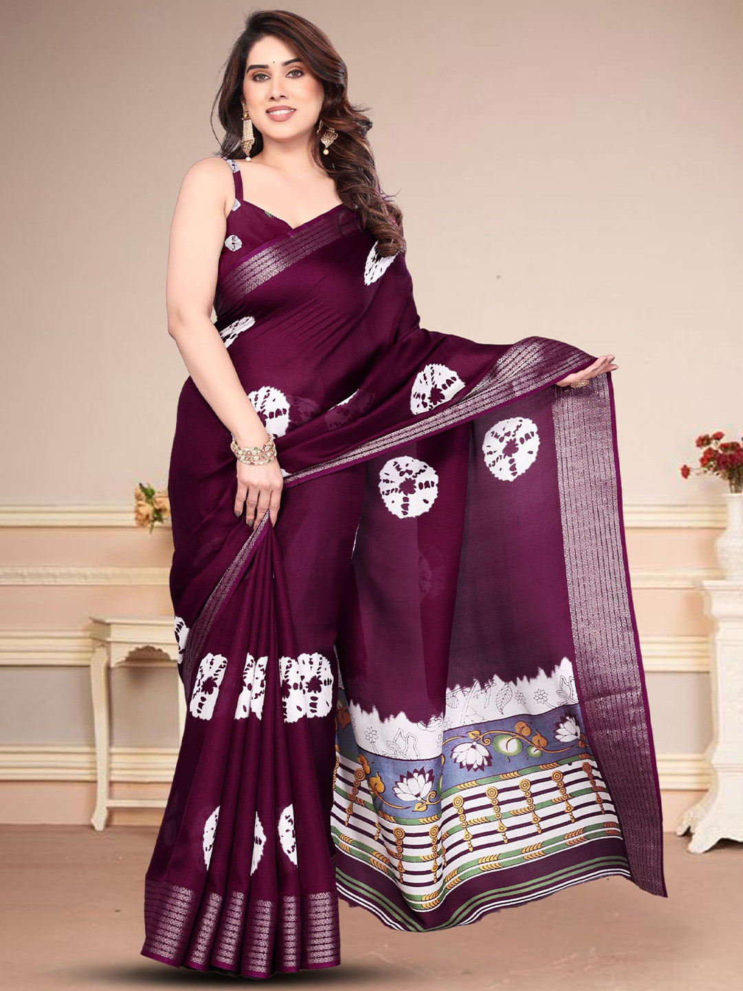 BilloRani Tie and Dye Dyed Zari Bandhani Saree