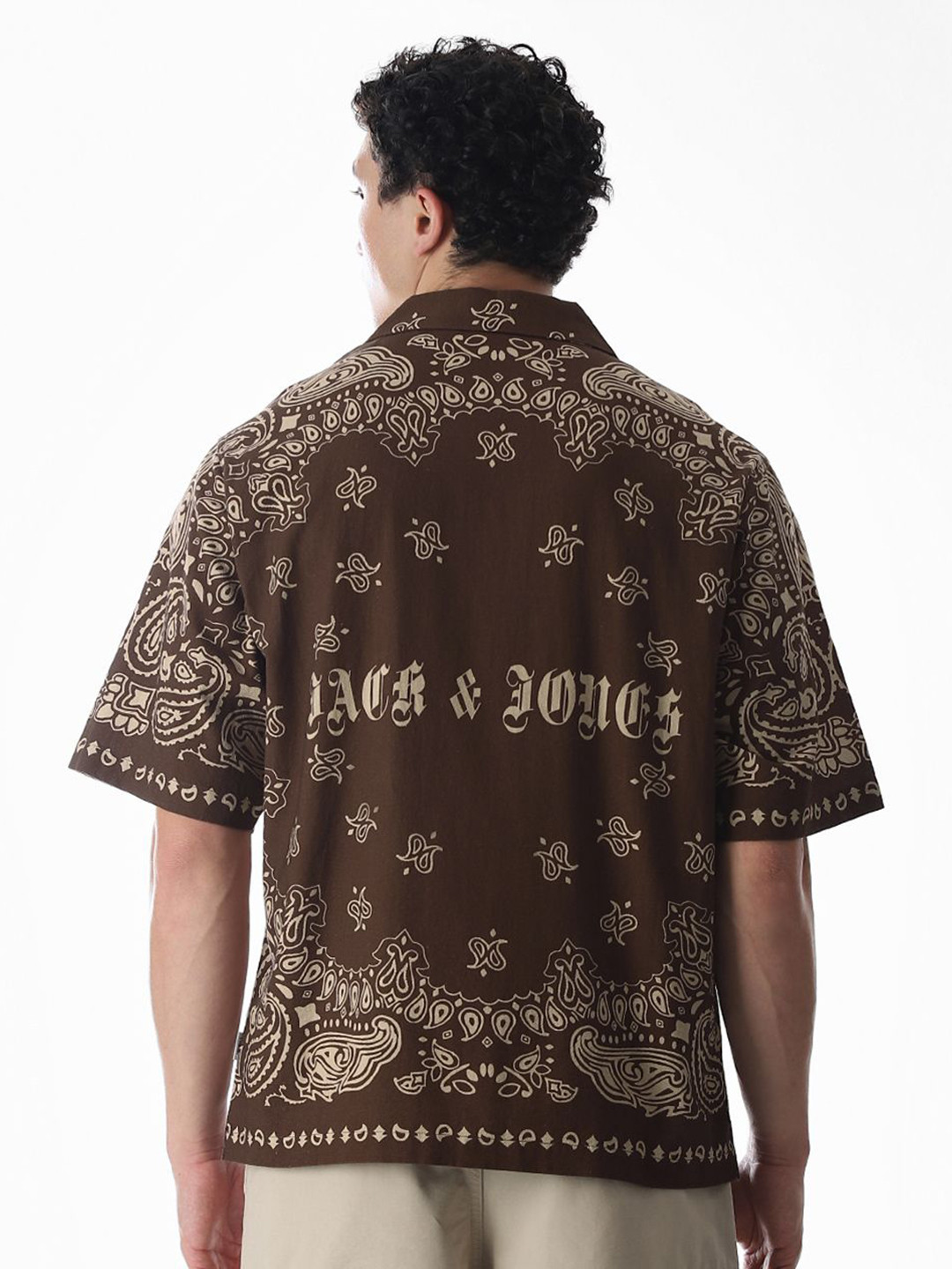 Jack & Jones Ethnic Motfs Printed Oversized Cotton Linen Casual Shirt