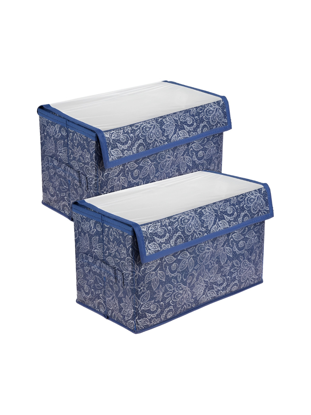 Aura Navy Blue & Grey 2 Pieces Flower Storage Box Multi-Utility Organisers With Handle