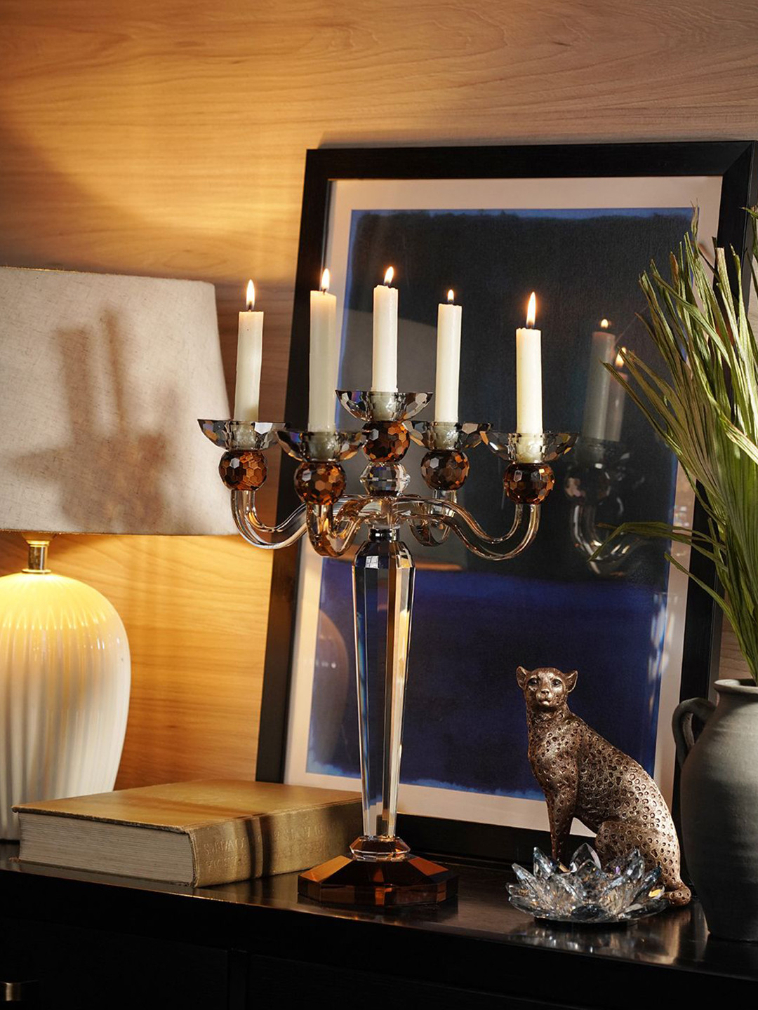 Pure Home and Living Brown & Grey Glass Crystal Candle Holder