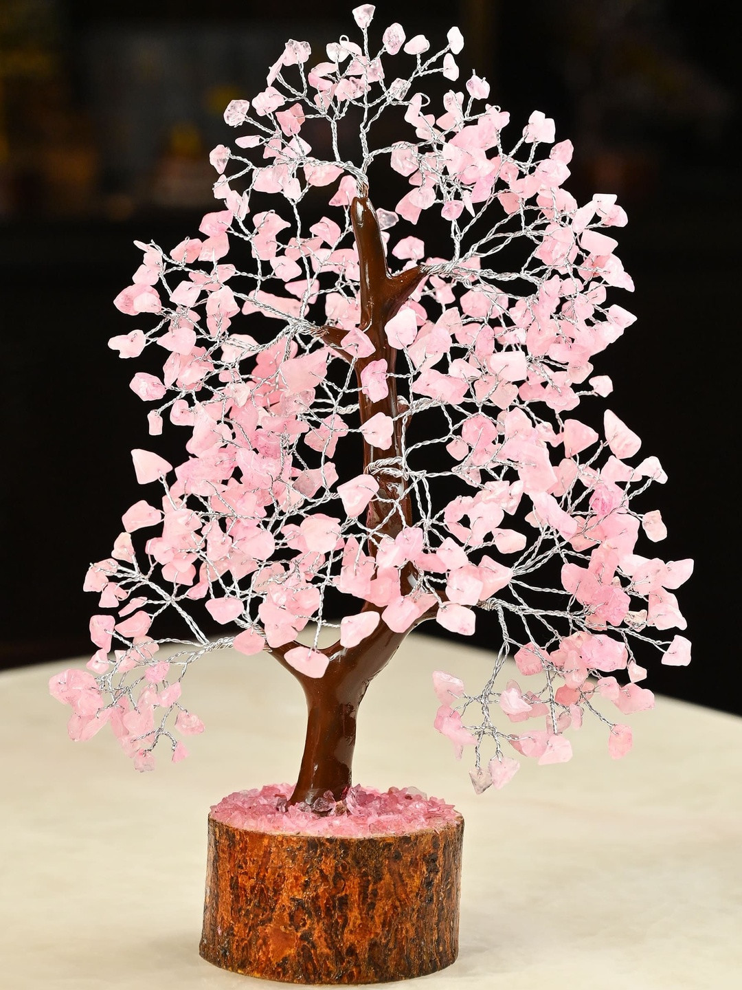 HINDCRAFT Pink Rose Quartz Healing Crystal Tree Showpiece