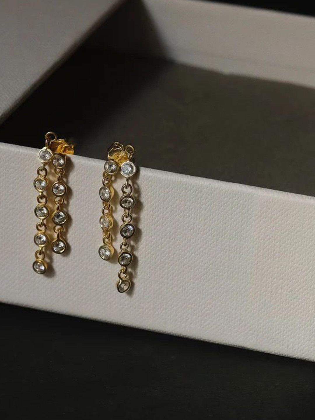 Anushka Jain Jewellery 925 Sterling Silver Gold-Plated Cubic Zirconia Double Drop Earrings