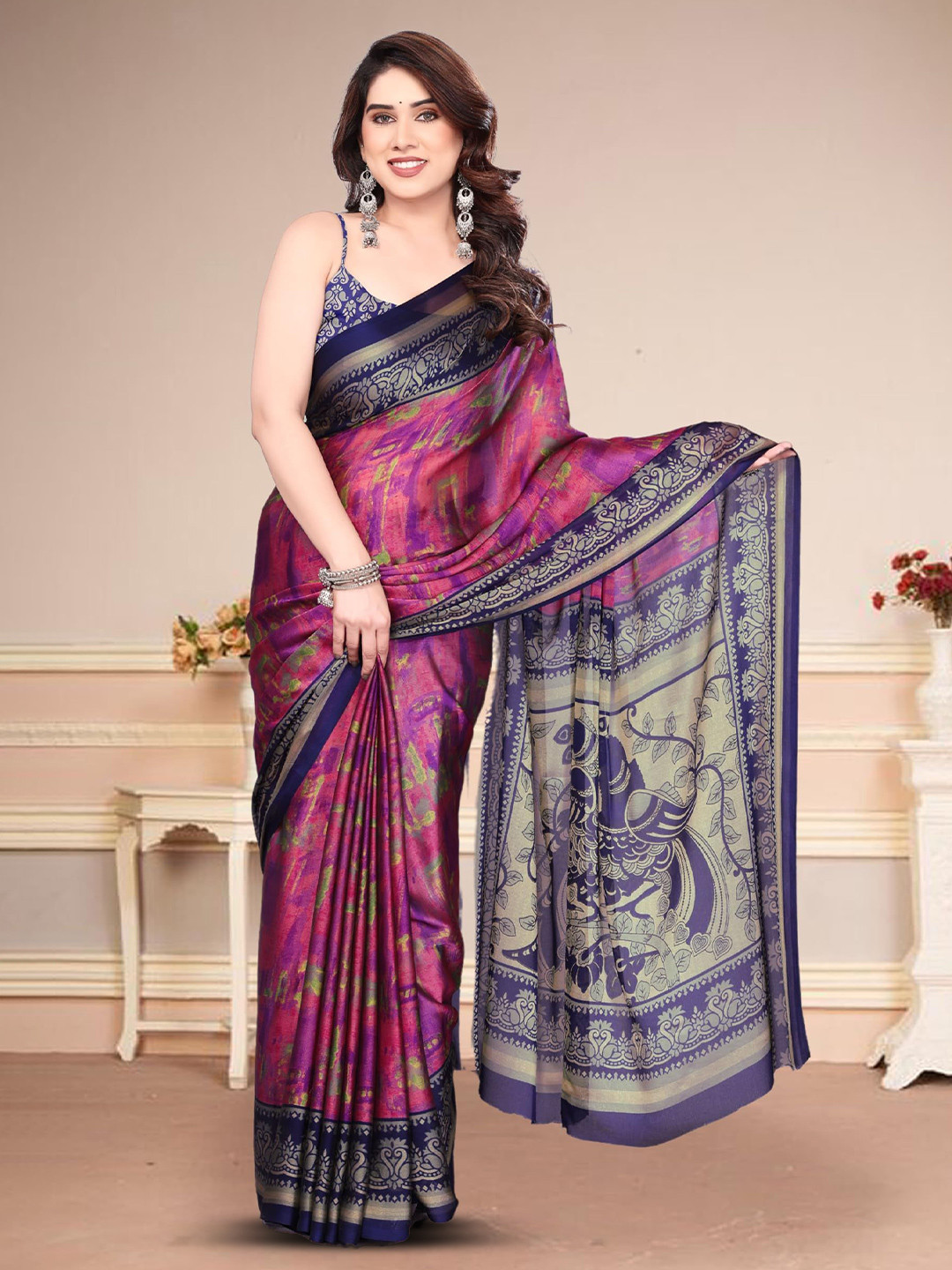 BilloRani Abstract Printed Pure Chiffon Saree With Unstiched Blouse Piece