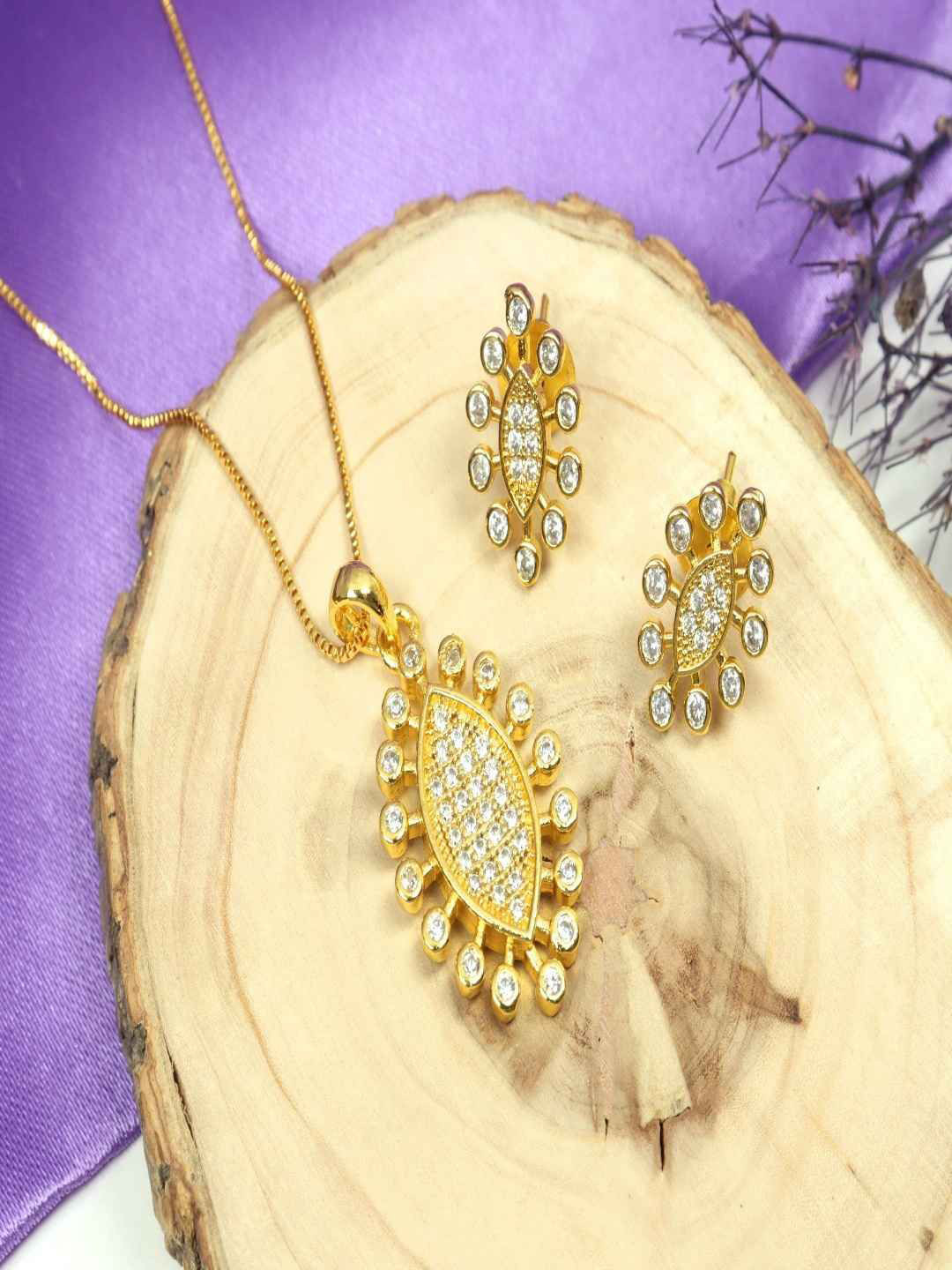 City Girl  Gold-Plated Cubic Zirconia Studded Necklace And Earrings