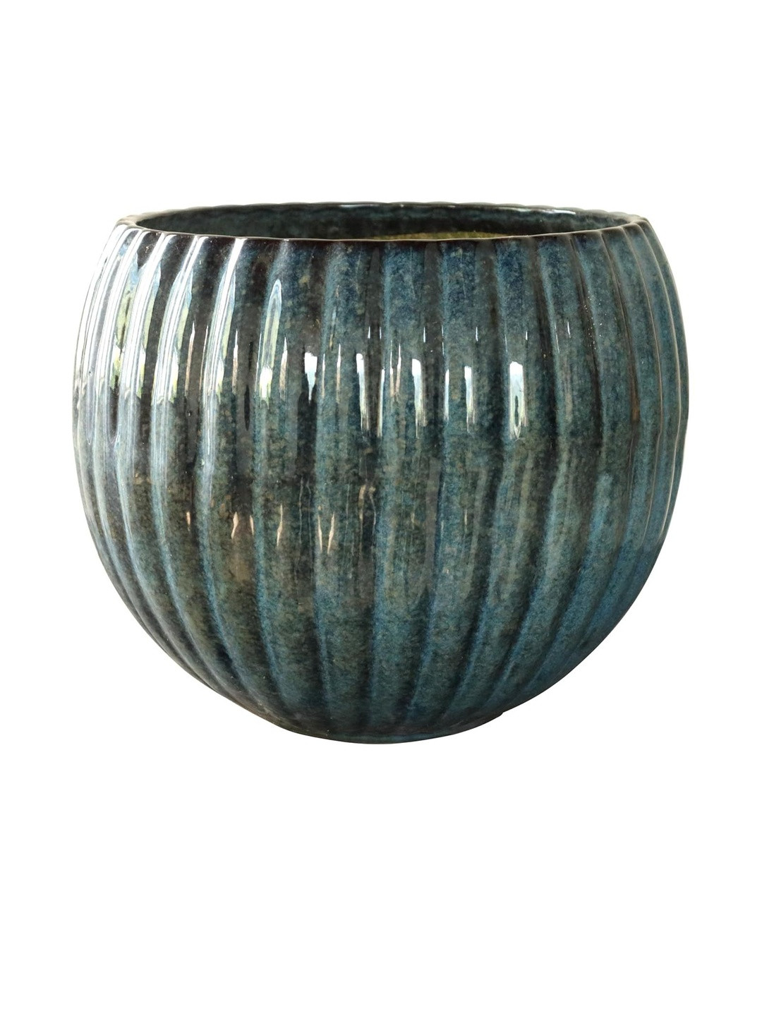 Urbanroots Blue Textured Ceramic Planter Fluted Ball Pot