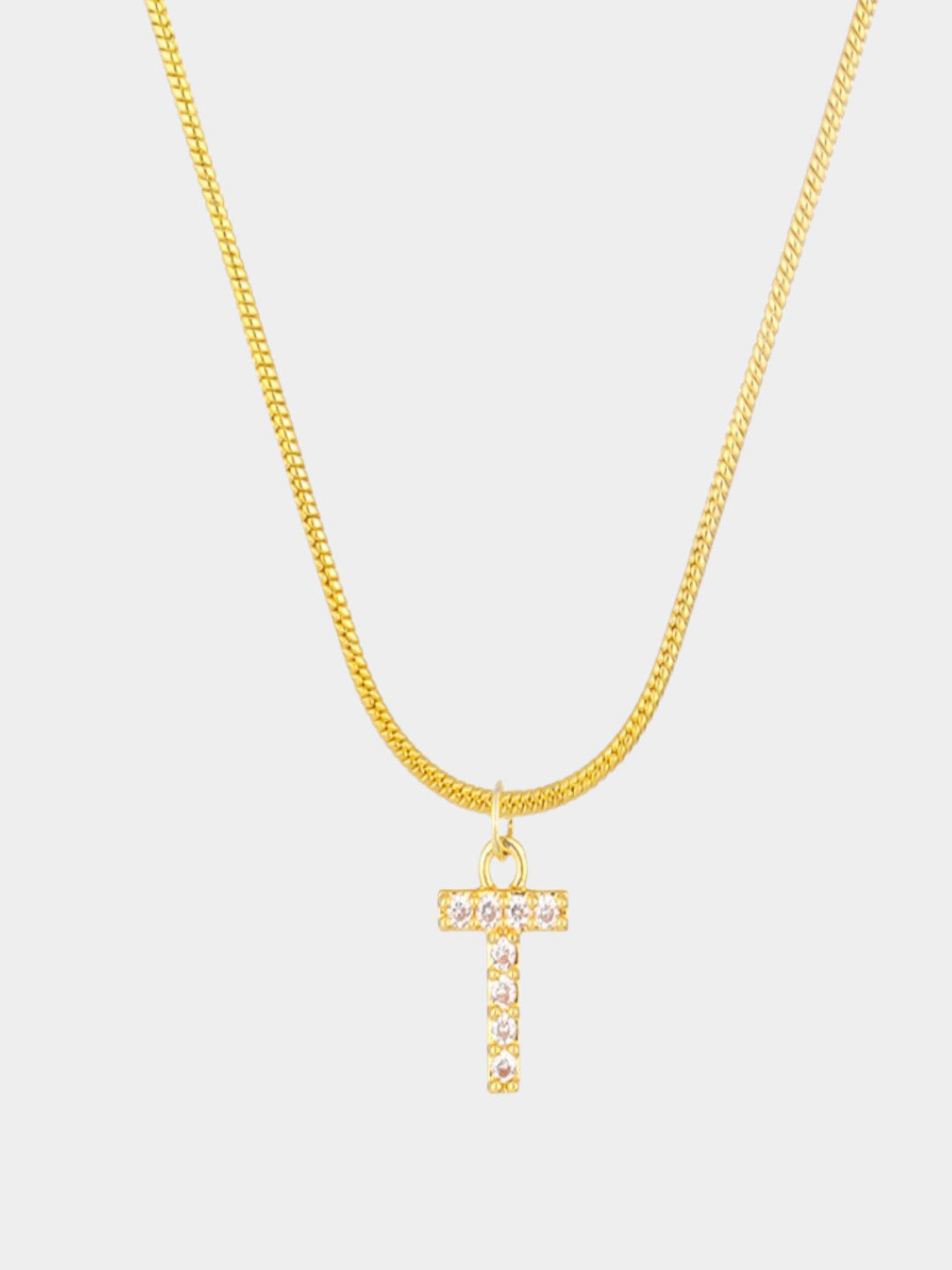 AQUASTREET 18K Gold Plated Anti-Tarnish Zircon Initial Letter T Pendant Necklace