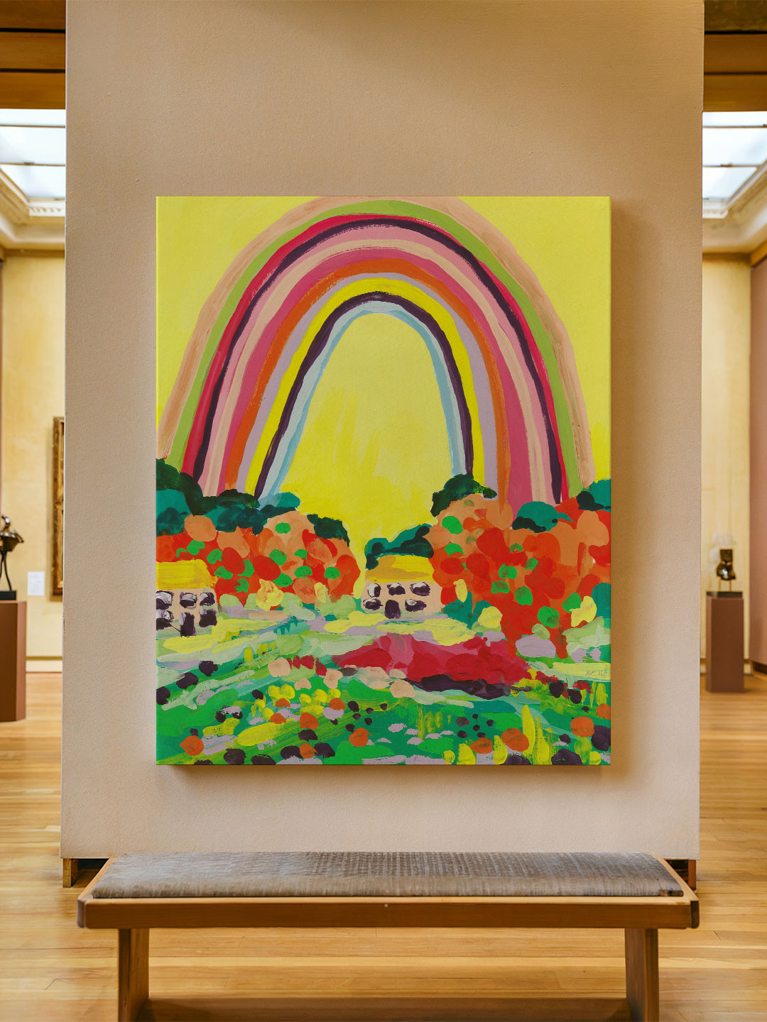 ASIAN MONK Multicoloured Wood Raibow & Floral  Wall Paintings