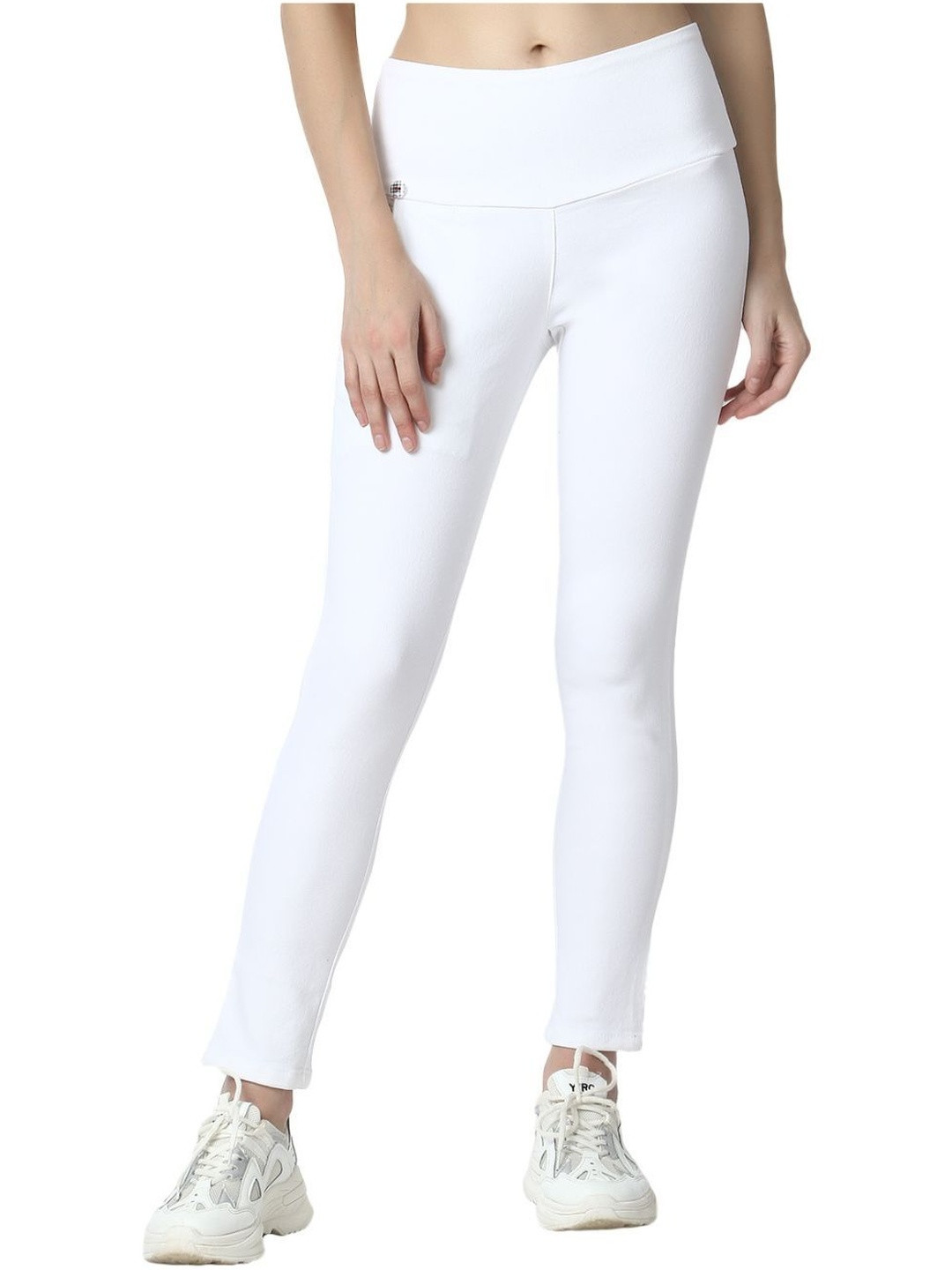 3BUTTERFLIES Women White Cotton Solid Skiny FIT denim jegging