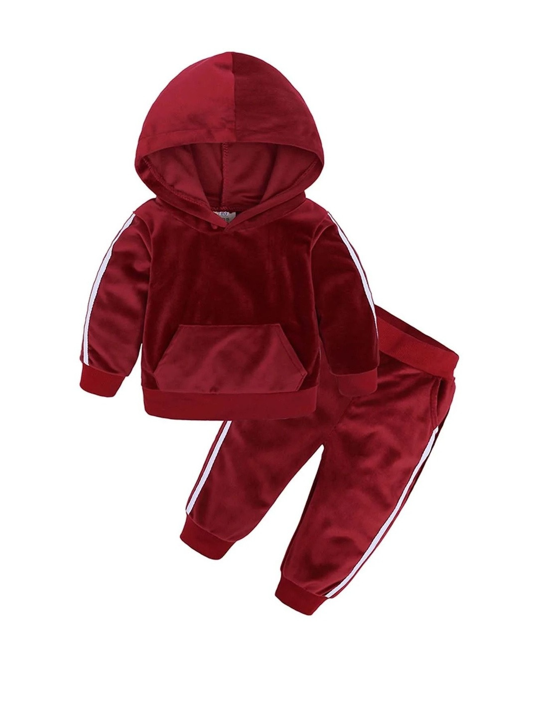 YK Kids Unisex Maroon Velvet Tracksuit Sweatshirt with Jogger Set