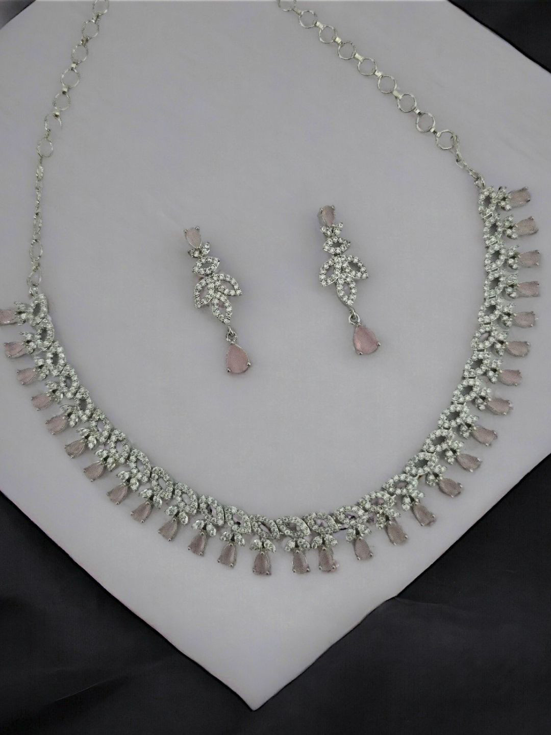 Opal Touch Rhodium-Plated Cubic Zirconia Studded Necklace And Earrings
