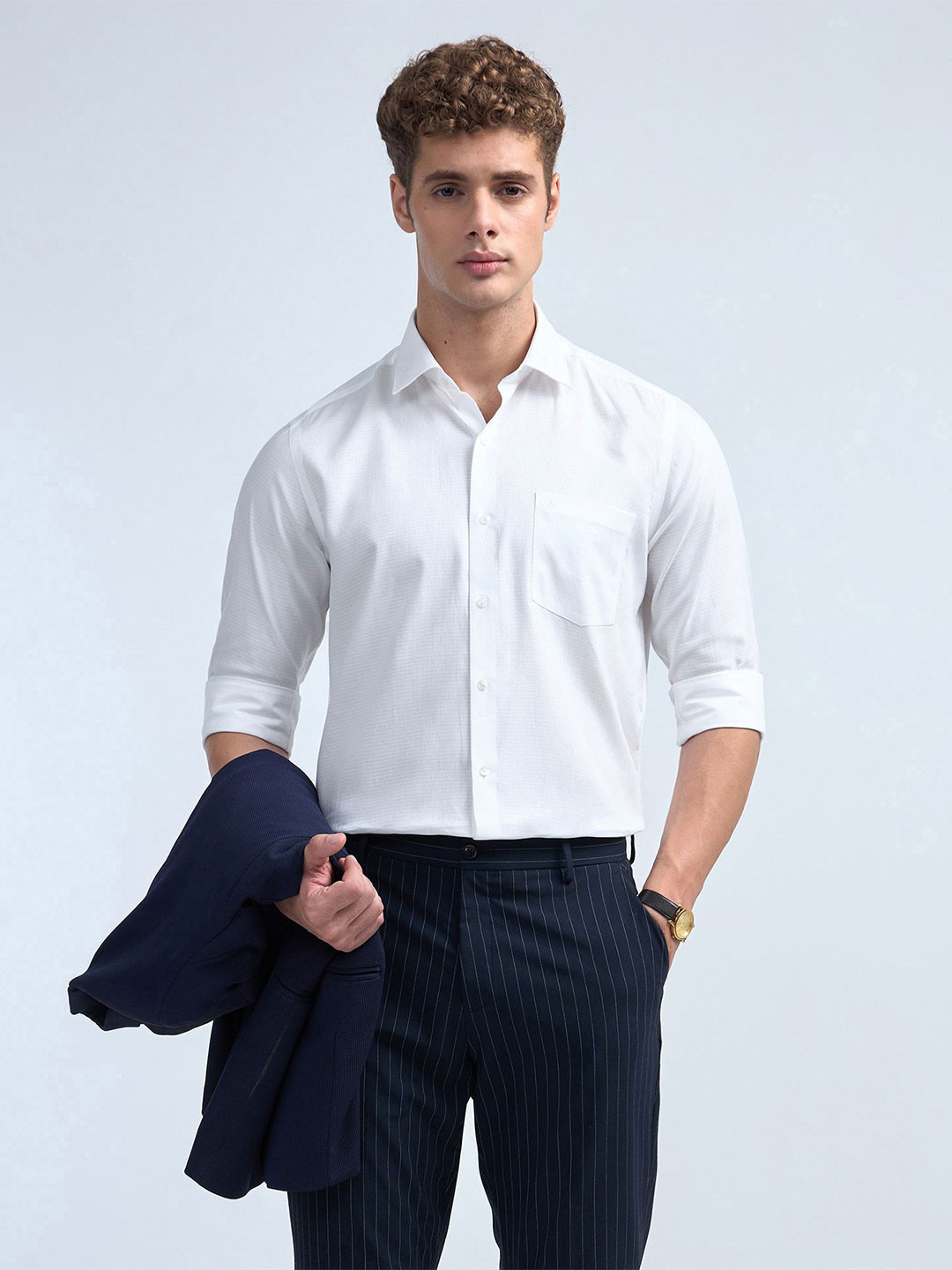 Arrow Iconic Manhattan Slim Fit Self Design Pure Cotton Formal Shirt