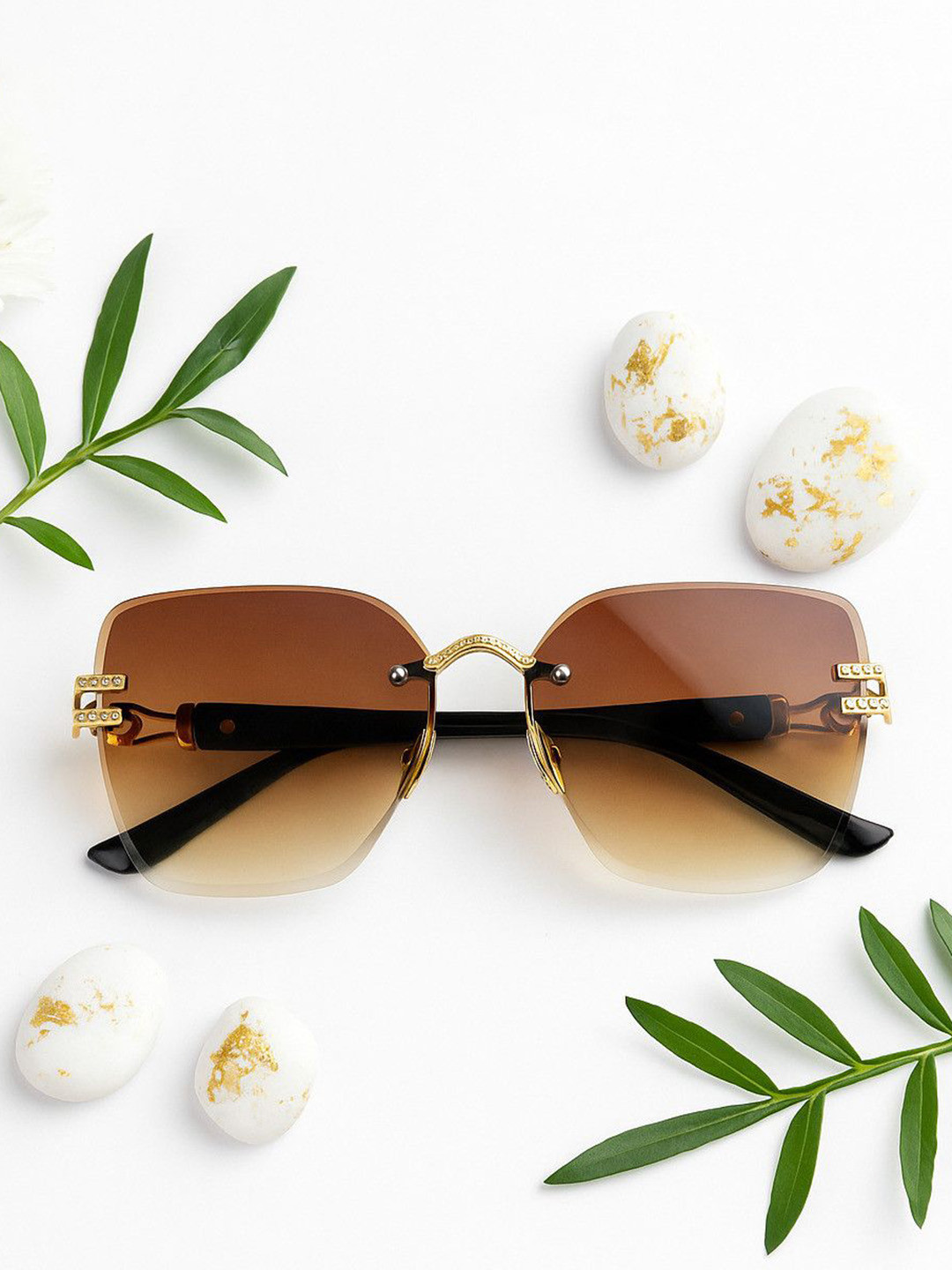 Leeway Unisex Brown Lens & Black Square Sunglasses LW-TF-2007-2-BROWN-1