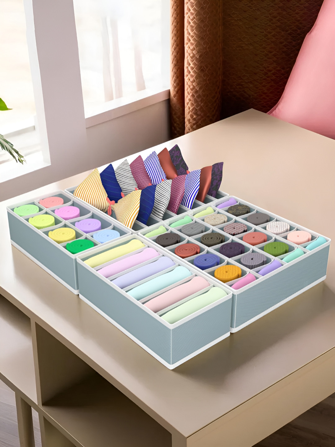 Aura Grey & White 8 Pieces Fabric Drawer Organisers
