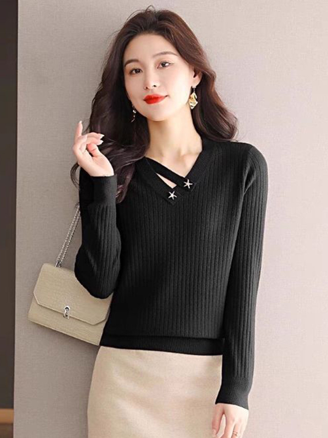 StyleCast Women Long Sleeve V-Neck Sweater