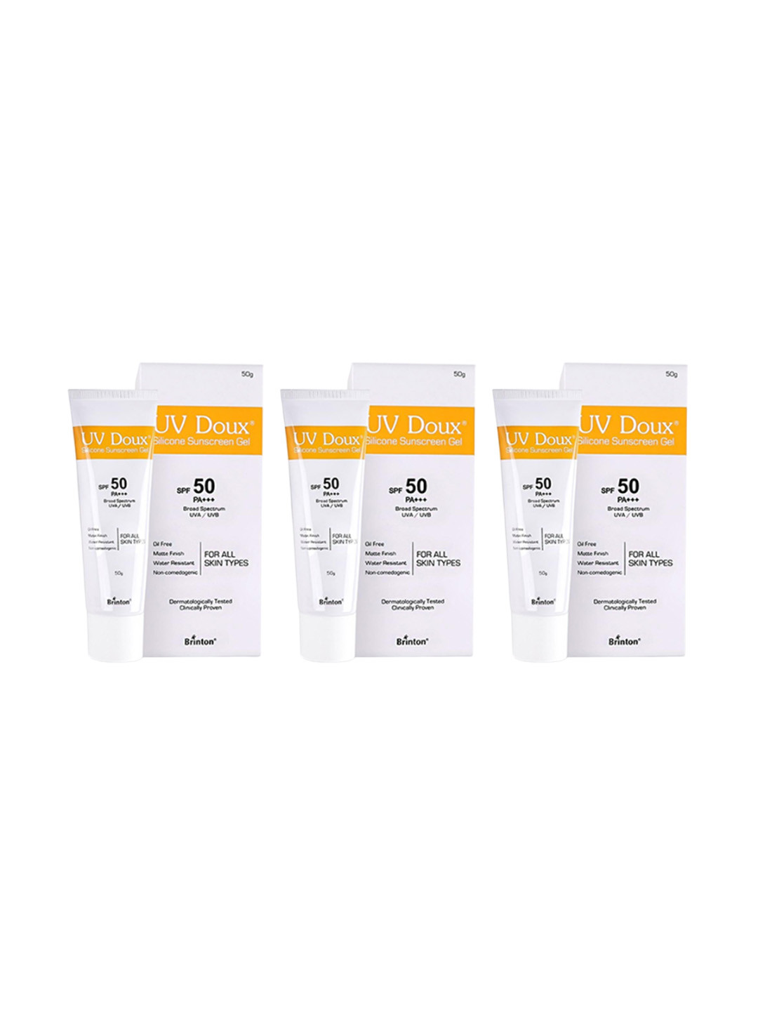 Brinton Set Of 3 UV Doux Silicone Sunscreen Gel With SPF 50 & PA+++ - 50 g Each
